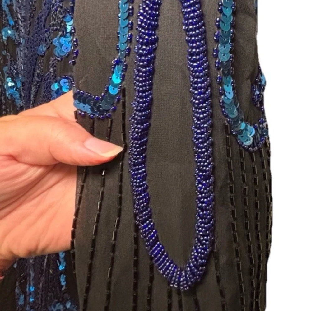 A.J. Bari Black Long Sleeve Dress with Blue Sequin Detail - Picture 13 of 14
